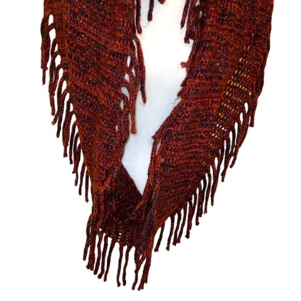 5 for $25 ❄️ Knit‎ Infinity Scarf Orange Black Fringe - Picture 3 of 6